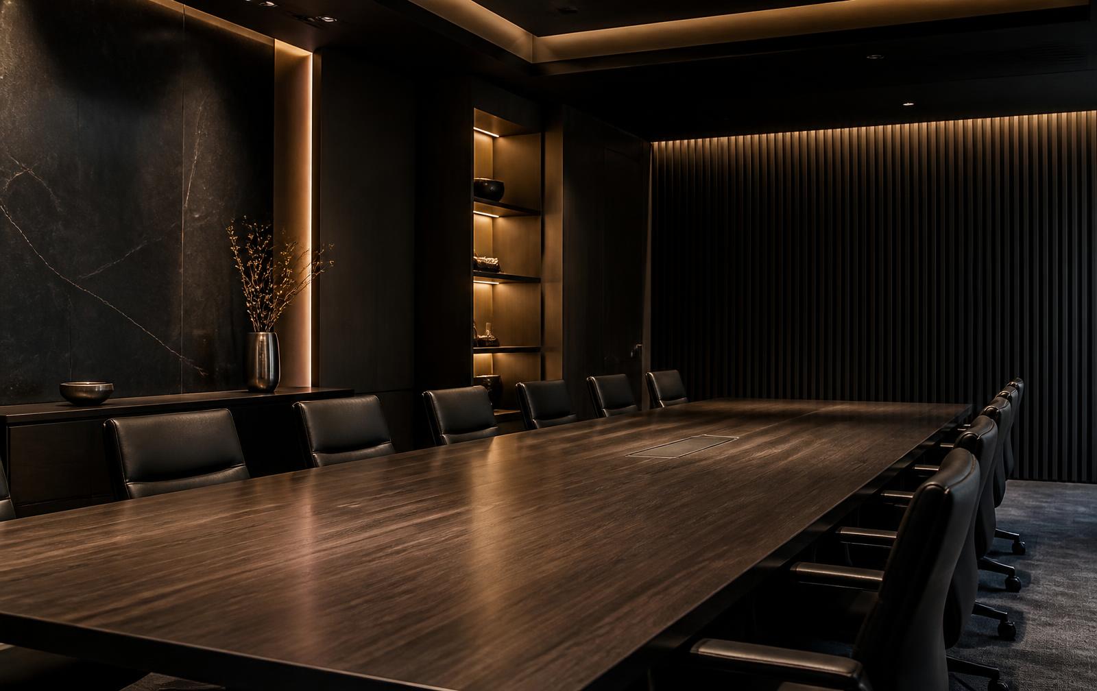 Interior of a quiet, professionally appointed corporate meeting room